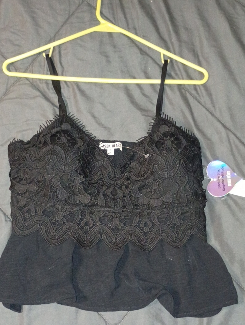 Derek Heart Black Lace Overlay Peplum Cami